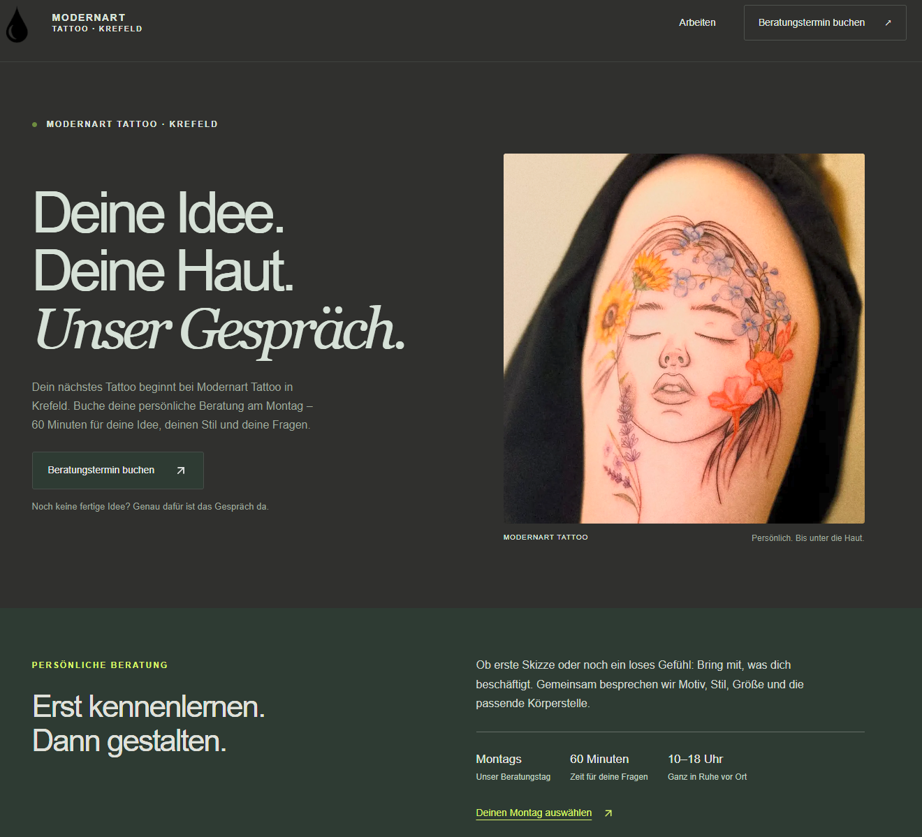 Originalansicht einer entwickelten Website, ohne sichtbare Kundennamen oder Domain